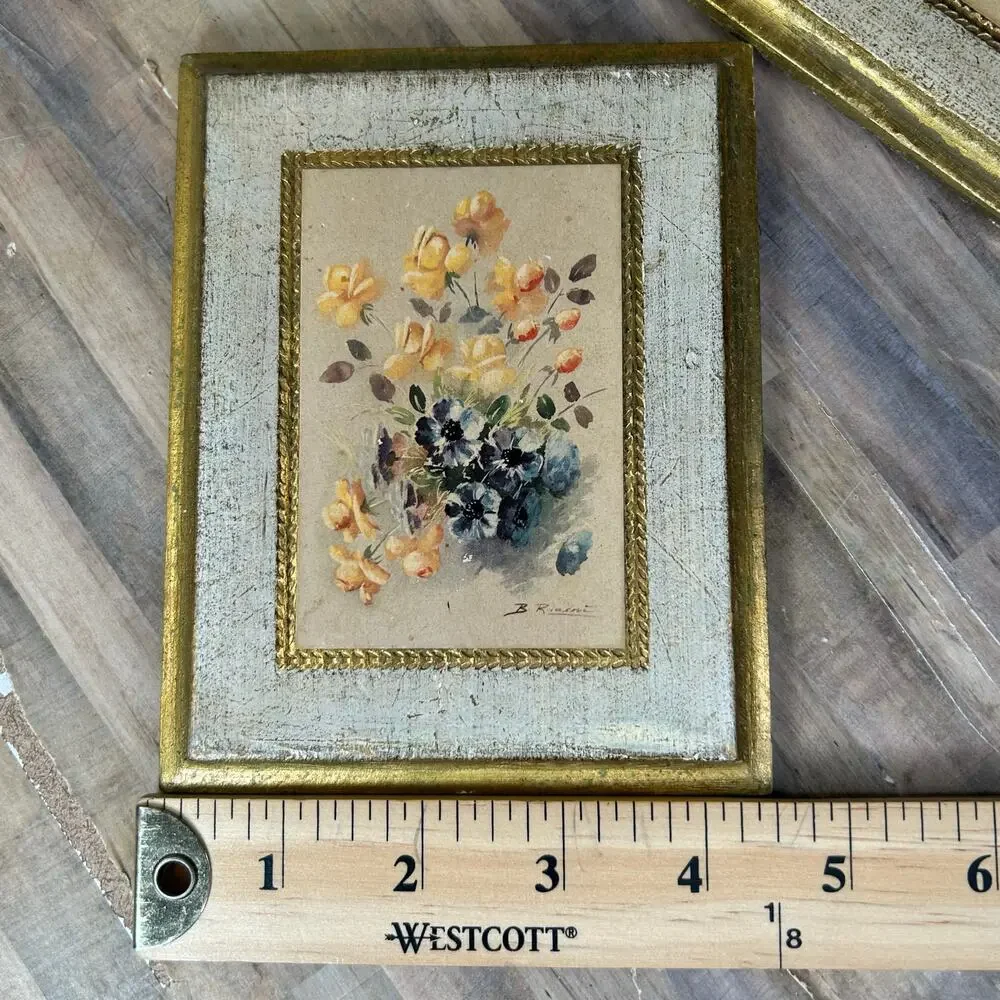 Vintage Marked Made in Italy Small Rectangles Floral Art Wall Frames Paintings